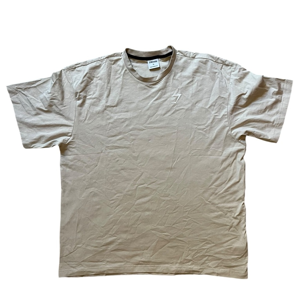 Gymshark Workout Shirt Men's XL Embroidered Shark Logo‎ Tan Gym EXCELLENT ✅